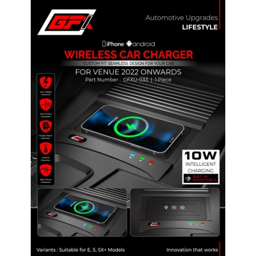 GFX 10W Wireless Car Mobile Charger for Hyundai Venue 2019 Onwards